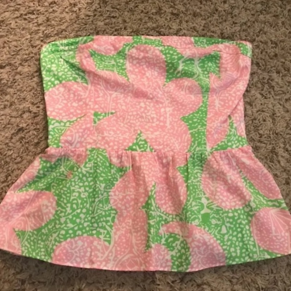 Lilly Pulitzer Strapless Peplum Blouse